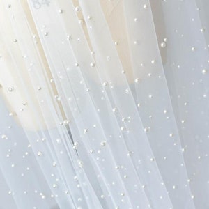 3 meters width White Tulle Irregular Bead Pearl Lace Fabric Exquisite Bridal Wedding Headband Fabric Dress Fabric 59/ 118 width 1 yard image 1