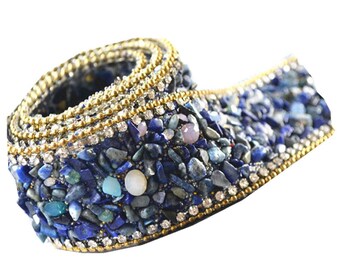 Blue rhinestone sash applique, Iron on applique, Sew on applique, Blue Stones Sash Supply, Sew On Trim, Rhinestone Trim, Crystal Gem Trim