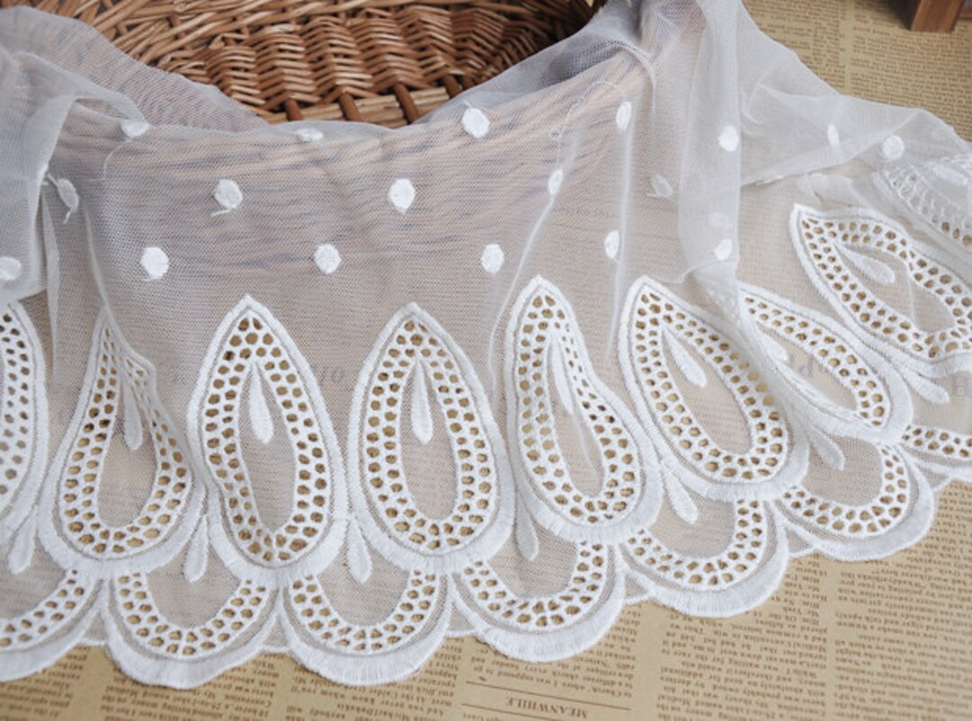 2 Yards Lace Trim Ivory Tulle Embroidery Floral Dots Feather - Etsy