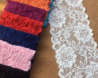 Tessuto in pizzo elasticizzato da 2 metri, rifiniture in pizzo elasticizzato, per cucire biancheria intima, abbigliamento, nero e blu, 5,5'' di larghezza, matrimonio, mutandine, fascia per capelli, fai da te