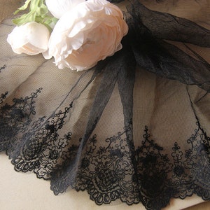 2 Yards Black Ivory Flower Lace Trim Soft Tulle Floral Embroidered Wedding Lace Bridal Lace 7.08&quot; Wide High Quality