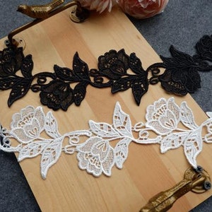 2 yards White Black Flower Exquisite Flower Alice Alencon Lace Trim Embroidered Floral Wedding Trim Necklace Lace 6cm Wide
