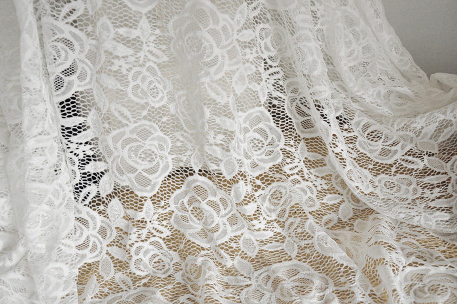 Stretchy Lace Fabric Ivory Large Rose Bridal Wedding Fabric - Etsy