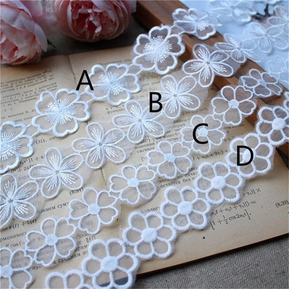 Lace Trim Organza Flowers Applique Lace White Flower Pearls Lace