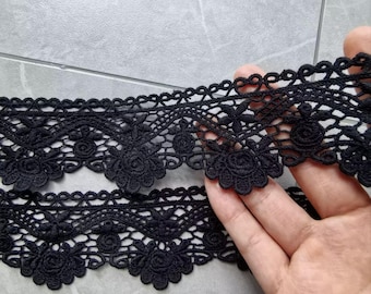 2 yards Black Lace Trim White Lace Trim Crocheted Cotton Embroidery Scalloped Lace Trim 6cm width