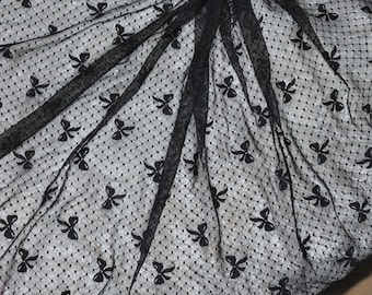 Tessuto in pizzo nero a forma di farfalla, elastico, per fascia da sposa, larghezza 59" 1 iarda