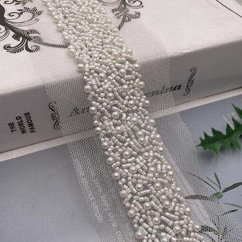 5 Colors 1.9 Yard Beaded Lace Trim Pearl Beading Lace Trim Etsy