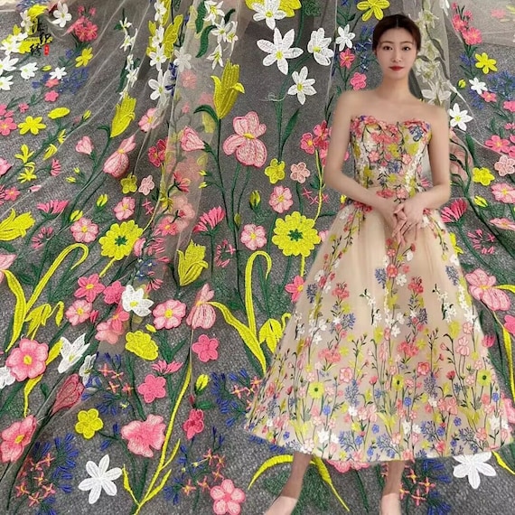 tulle dress material Navy 3D Floral Embroidered Beaded Lace This pink ball gown is available in plus sizes Ivory Feather Tulle - Fabiana