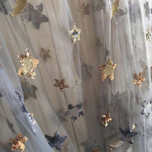 Fabulous Biege Tulle Sequined Lace Fabric Exquisite Stars Fabric 51 Wide Wedding Dress Veil Costume Supplies image 4