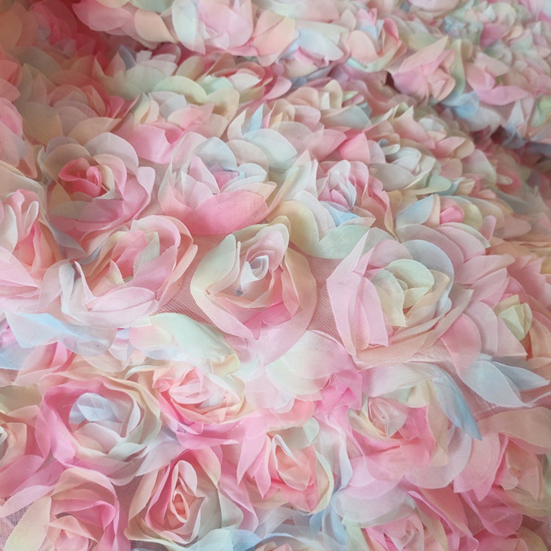 3D Rosette Fabric 3D Rose Fabric 3D Colorful Rose Chiffon Floral Lace ...