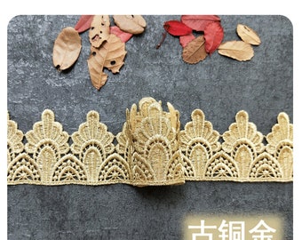 Gold Lace Alencon Exquisite Alice Lace Trim Embroidered Floral Wedding  2.36 Inches Wide by the yard