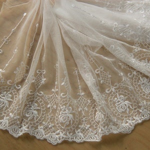 2 yards Tulle Ivory Rose Exquisite Alice Alencon Lace Trim Embroidered Floral Retro Wedding lace 7.87 Inches Wide