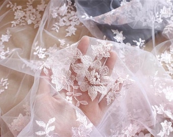 4 Colors Lace Fabric Floral Fabric Sky Blue White Light Pink