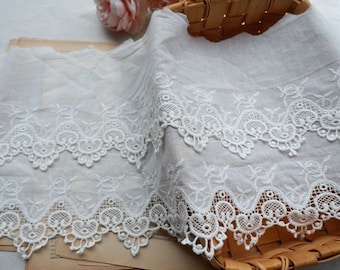 High-quality double-layer white cotton lace decoration,  sewing lace,  lace, cotton lace  9.4" width
