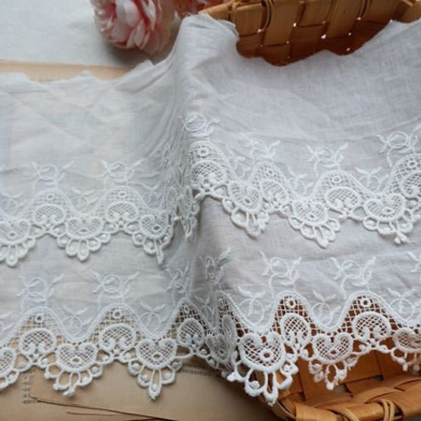 High-quality double-layer white cotton lace decoration,  sewing lace, bridal lace, cotton lace dress 9.4" width