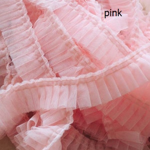 9 colors 5 yards Lace Trim Ivory Black Pink Tulle Floral Ruffled Wedding Lace Baby Dress lace 1.96&quot; inches width by the yard