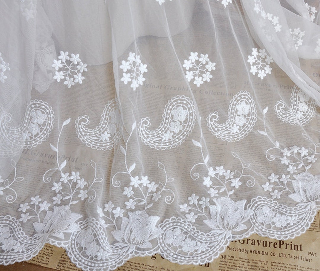 1 Yard Cotton Flower Embroidery Ivory Tulle Lace Fabric - Etsy