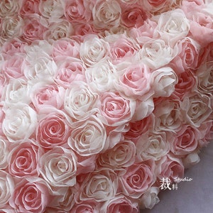 3D Pink White Rose Chiffon Floral Lace Fabric Tulle Fabric Exquisite Bridal Wedding Headband 51&quot; width 1 yard