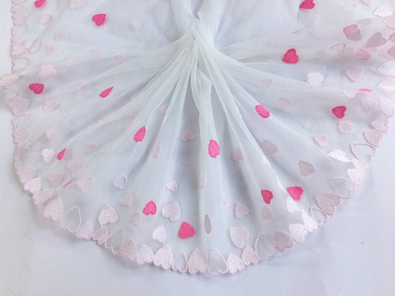 2 Yards Lace Trim Ivory Tulle Pink Heart Exquisite Embroidery Floral Wedding Bridal Veil Lace 6.69 width High Quality