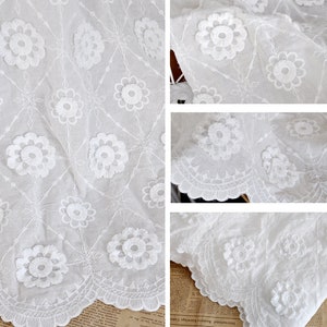 1 yards Lace Fabric Ivory Cotton Fabric 3D Exquisite Floral Embroidery Flower Bridal Wedding Headband Fabric 51&quot; width