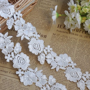 2 yards Lace Trim White Alice Exquisite Embroidery Rose Bridal 1.57" Width