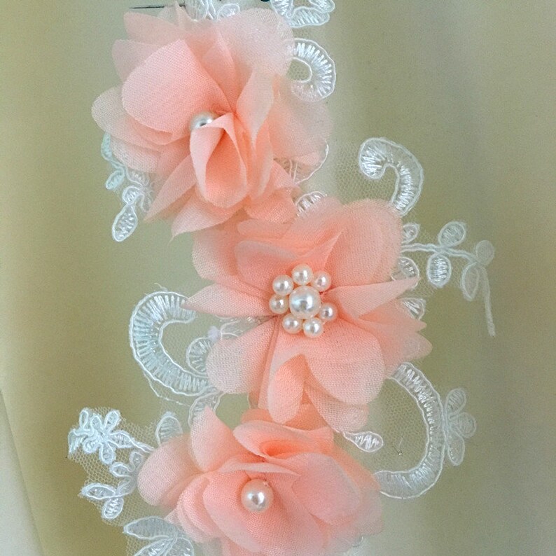 7 Colors 1pc 3D Pink Chiffon Flower Bead Pearl Lace Appliques Etsy