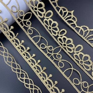 2 yards Lace trim gold metalic gold lace trimming golden embroidered lace, crown lace decoration  DIY gold lace decoration