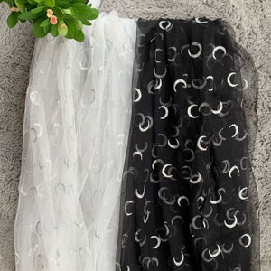Glitter silver print moon lace fabric for DIY girls bady dress, wedding dresses, prom dresses or banquet dresses 59&quot; width