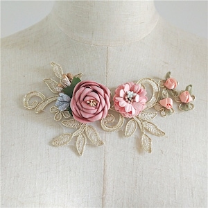 3D Pink Gold Flower Bead Pearl Super Luxury Lace Appliques Floral Exquisite Wedding Dress Grown Bridal Veil Accessories