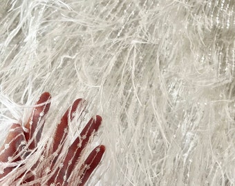 3D Straußenfeder schwere Pailletten Spitzenstoff mit französischer Spitze für Haute Couture, high-end Handperlen Spitzenstoff Großware