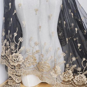 Lace Fabric Ivory Tulle Gold Embroidery Floral Bridal Lace Fabric ...