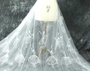 Lace Fabric White Tulle Dance Girl Embroidery Sequin For Baby Dress Bridal Wedding Fabric Headband Fabric Veil Lace 51" width
