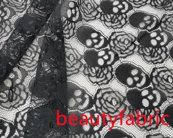 Black white skull rose lace lace fabric wedding fabric Veil lace Hanfu lace,dolls supplementary material,christmas  59" width