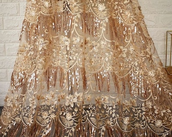 2 colors Fabulous Champagne Gold Tulle Sequined Tassel Lace Fabric Exquisite Stars Fabric 49" Wide Wedding Dress Veil Costume Supplies