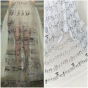 1 yarda de tela de tul con notas musicales y encaje floral, tela bordada bilateral para vestidos de boda, disfraces, 51&#39;&#39; de ancho