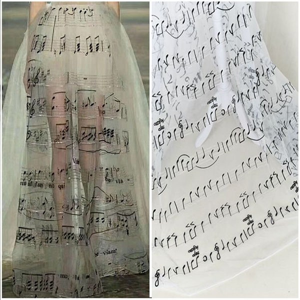 1 yard Music Note Musical Tulle Floral Lace Fabric Bilateral Embroidered Wedding Fabric Dress Costume Fabric 51'' Wide