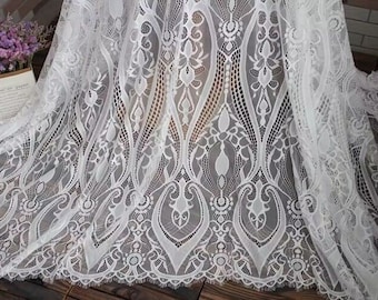 Scalloped Chantilly Lace Fabric Black Eyelash Lace Trim Bridal