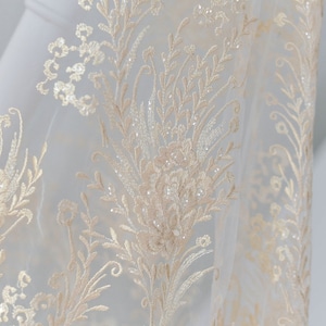 2 colorsd Ivory Champagne Sequins Tulle Flower Luxury Sequin Bridal Gown drilling Lace Fabric Embroidery Wedding Bodice Veil Fabric