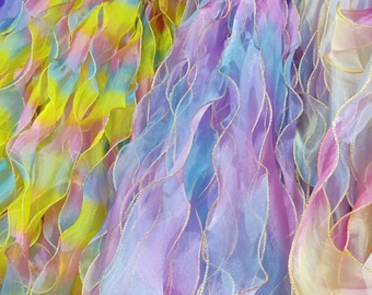 5 colors Beautiful Rainbow Gradient Organza Lace Trim Baby Dress Fabric Dance Dress Ombre Exquisite Bridal Wedding Headband 6cm width