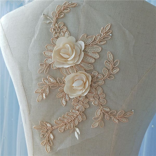 3D Champagne Flower Super Luxury Lace Appliques Floral Exquisite Wedding Dress Grown Bridal Veil Accessories