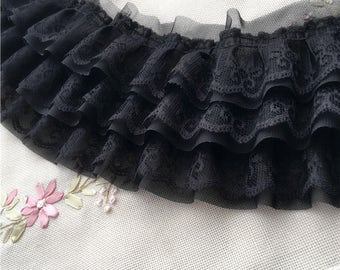 2 yards Dentelle Trim 3 Layer Balck Ruffled Wedding Trim 4.33 « largeur