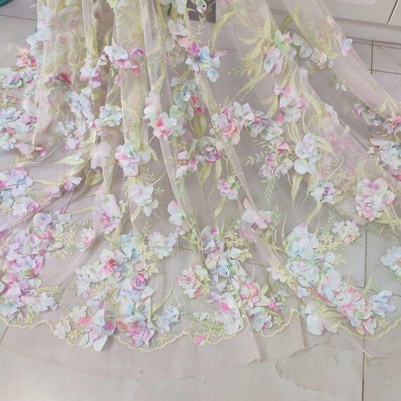 1 Set Luxury 3D Flower Colorful Mesh Embroidery Lace Fabric