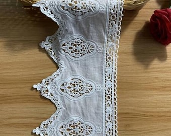 White Pure cotton lace, retro style, suitable for doll skirts, women's home decoration Scalloped  Lace Trim  6.7" Wide