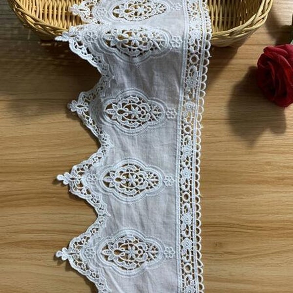 Dentelle blanche en pur coton, style rétro, adaptée aux jupes de poupée, décoration d'intérieur pour femme, bordure en dentelle festonnée de 6,7 pouces de large