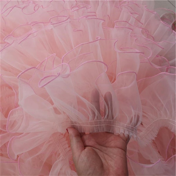 9 colors Pale Pink ruffled organza floding pleated lace fringe ball prom girl ruffled edged haute couture dress actor team 13cm wide