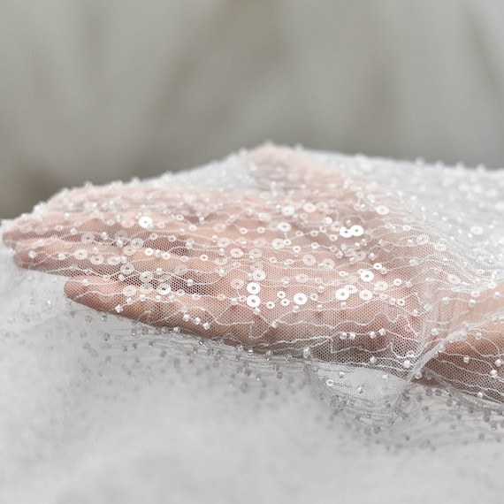 Ivory Sequin Lace Tulle Material Ivory Sequin Lace Tulle Material
