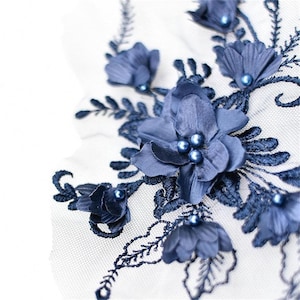 9 colors 1pc 3D Flower Pearl Beaded Lace Applique for Bridal Headpiece, Wedding Dress, Sashes, Jewelry Design