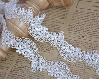 5 Yards Ivory Flower Lace Trim Alice Embroidery Trim Wedding Lace Trim 0.86" width