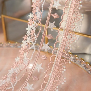 Exquisite Custom White Pink Lolita Lace Venice Alice lace Trim Embroidery Flower Wedding Supplies