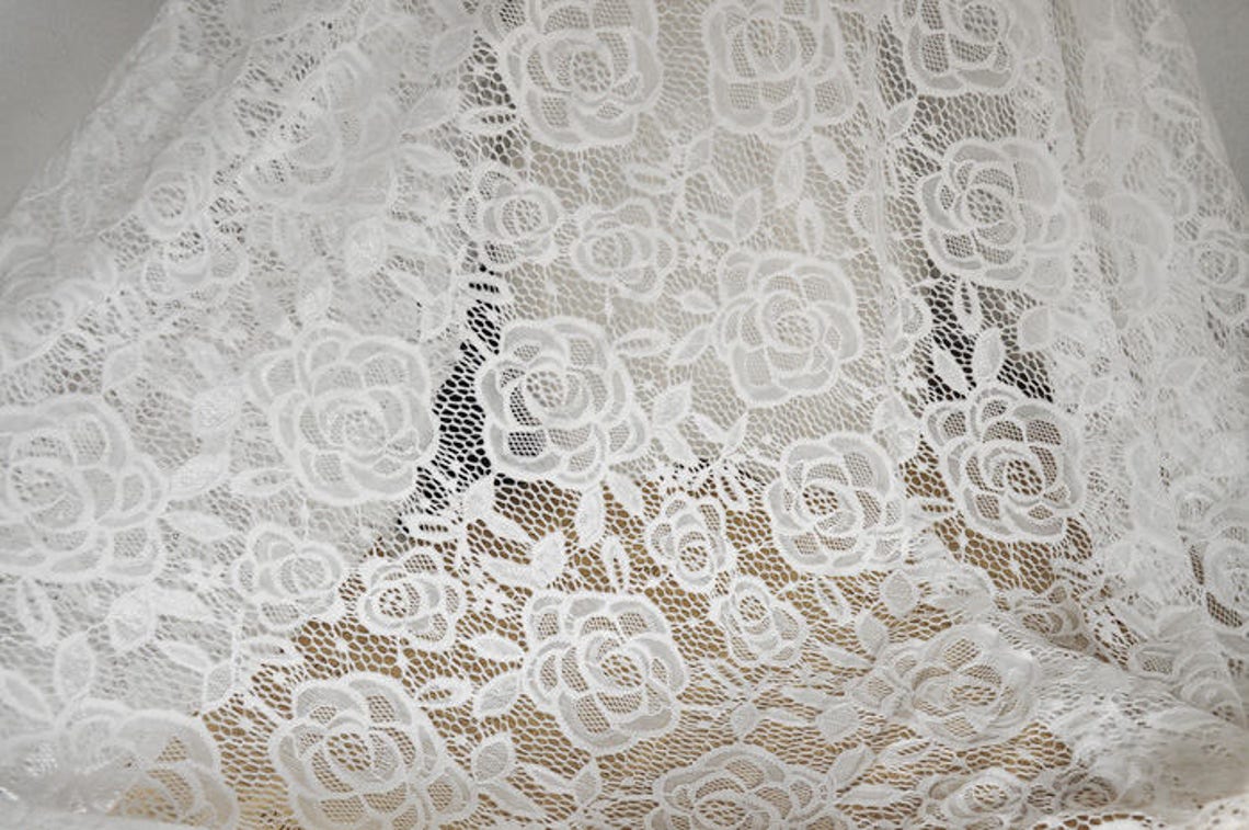 Stretchy Lace Fabric Ivory Large Rose Bridal Wedding Fabric - Etsy
